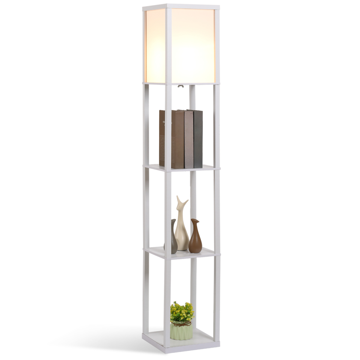 HOMCOM 4-Tier Floor Lamp with 3 Storage Shelves, White
