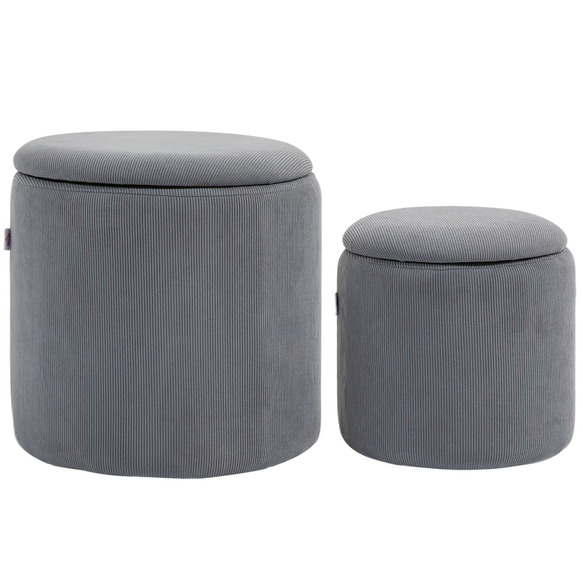 HOMCOM Set of 2 Fabric Storage Ottomans with Lids, Light Grey