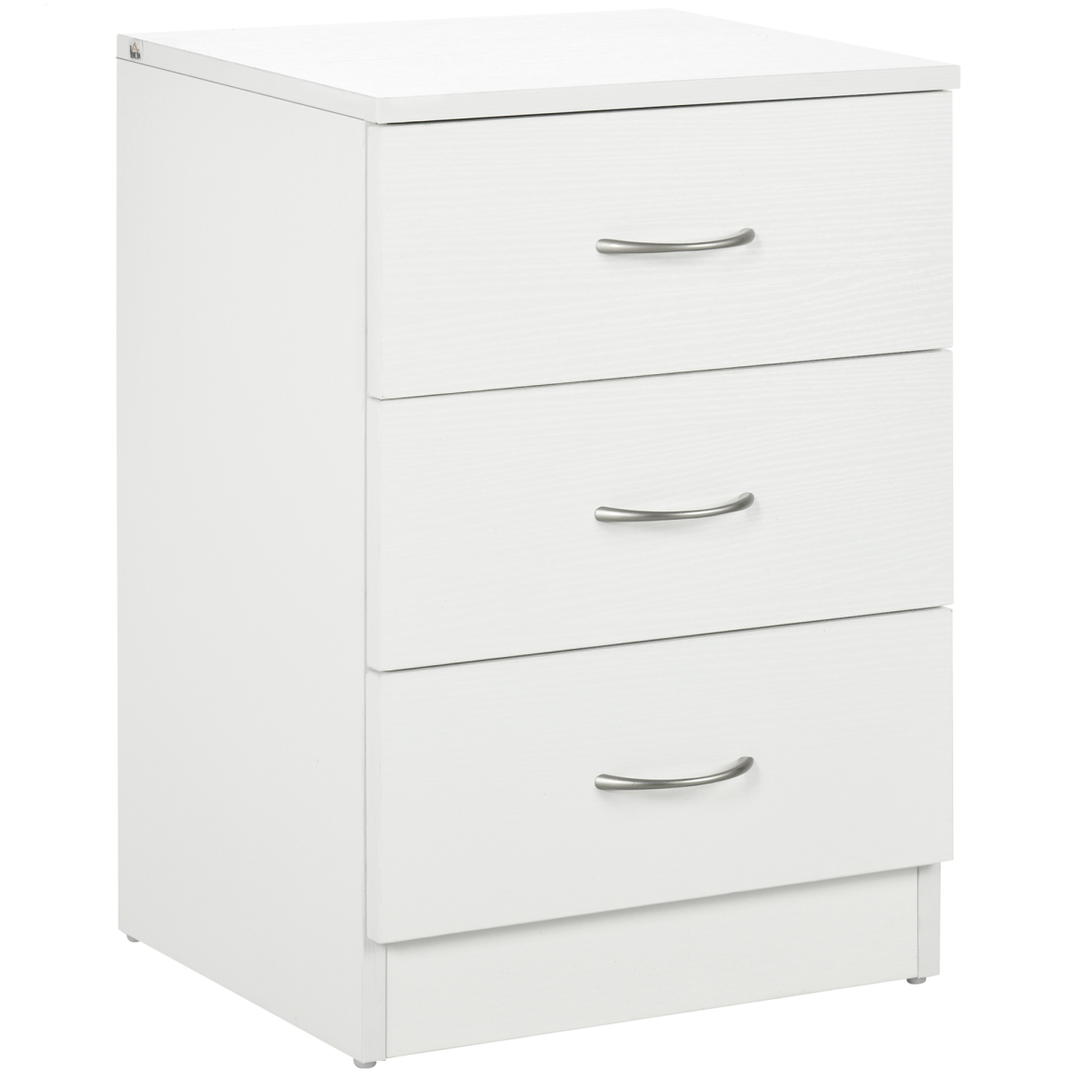 HOMCOM White 3-Drawer Bedside Table with Wood-Effect Finish