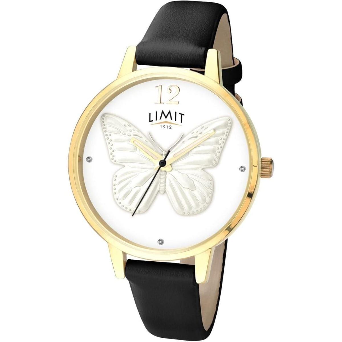 Limit Ladies Secret Garden Gold Plated Case White 3D Butterfly Dial Black Strap Watch 6283