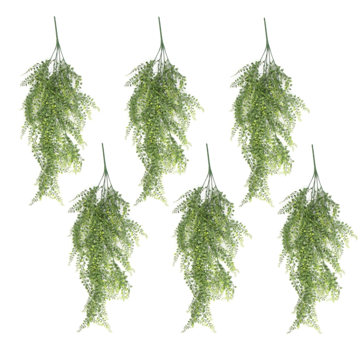 Leaf Pack of 6 82cm Hanging Artificial Trailing Button Fern Plants, UV and Fire Resistant