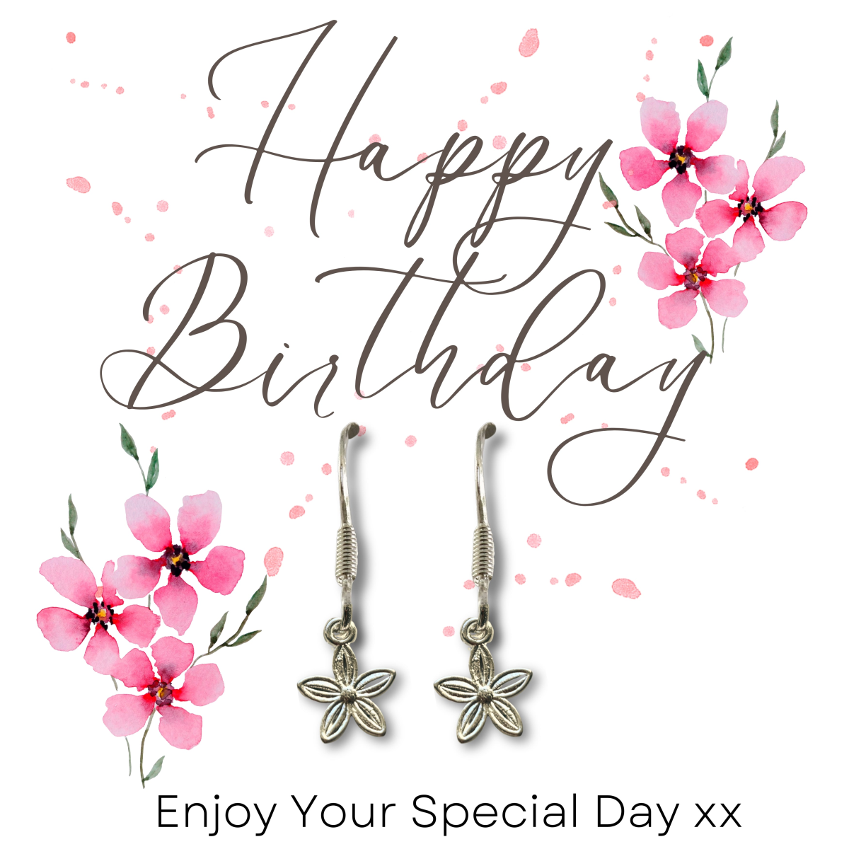 Dahlia Flower Drop Earrings Birthday Gift Card Party Gift