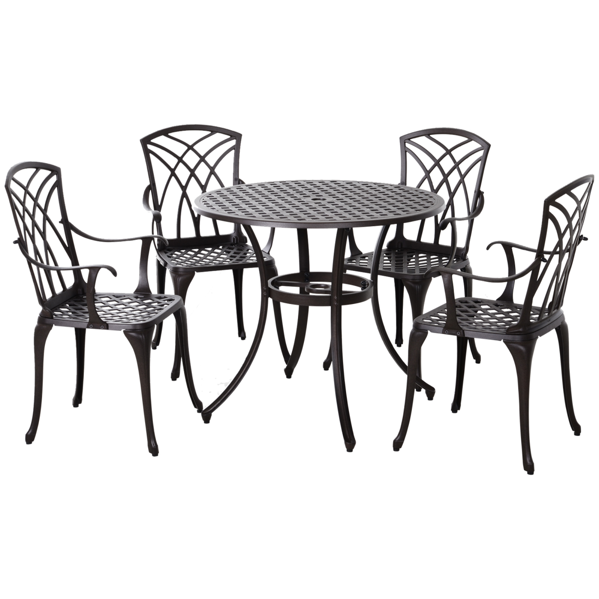 Outsunny 5-Piece Cast Aluminium Outdoor Garden Table and Chair Set Brown