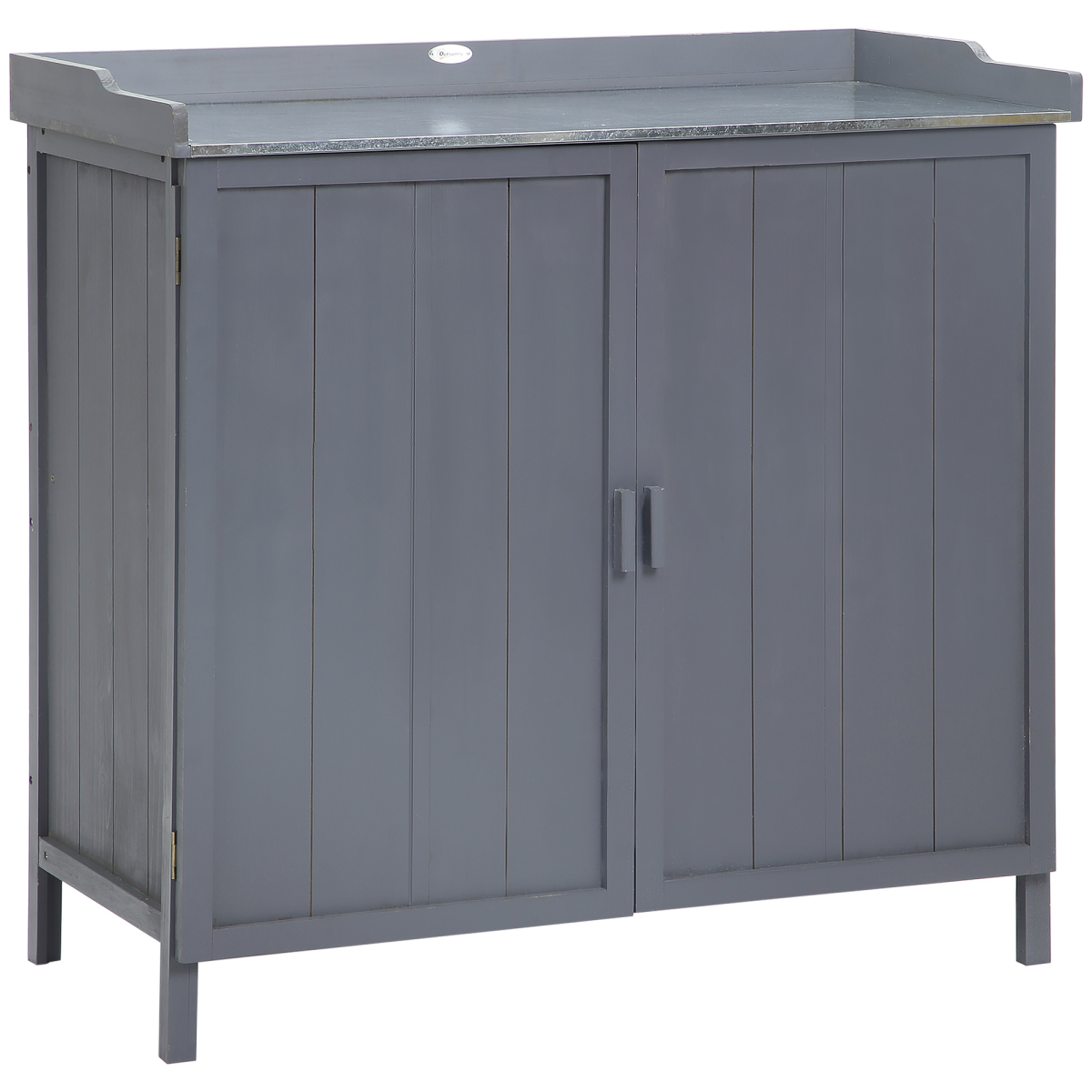 Outsunny Garden Storage Cabinet Potting Bench Table, Grey, Galvanised Metal Surface, Two Shelves, Magnetic Doors, Fir Wood Body