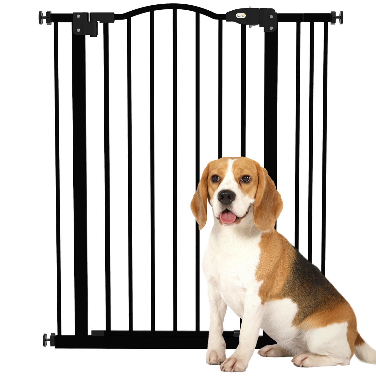 PawHut Adjustable 74-87cm Metal Pet Gate Safety Barrier with Auto-Close Door, Black
