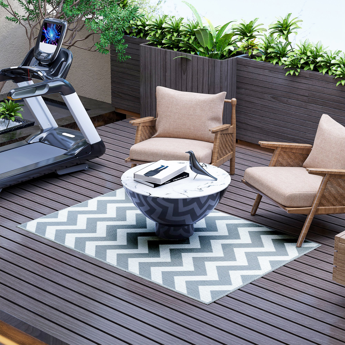 Outsunny Reversible Outdoor Rug, Foldable Patio Mat, Grey/White