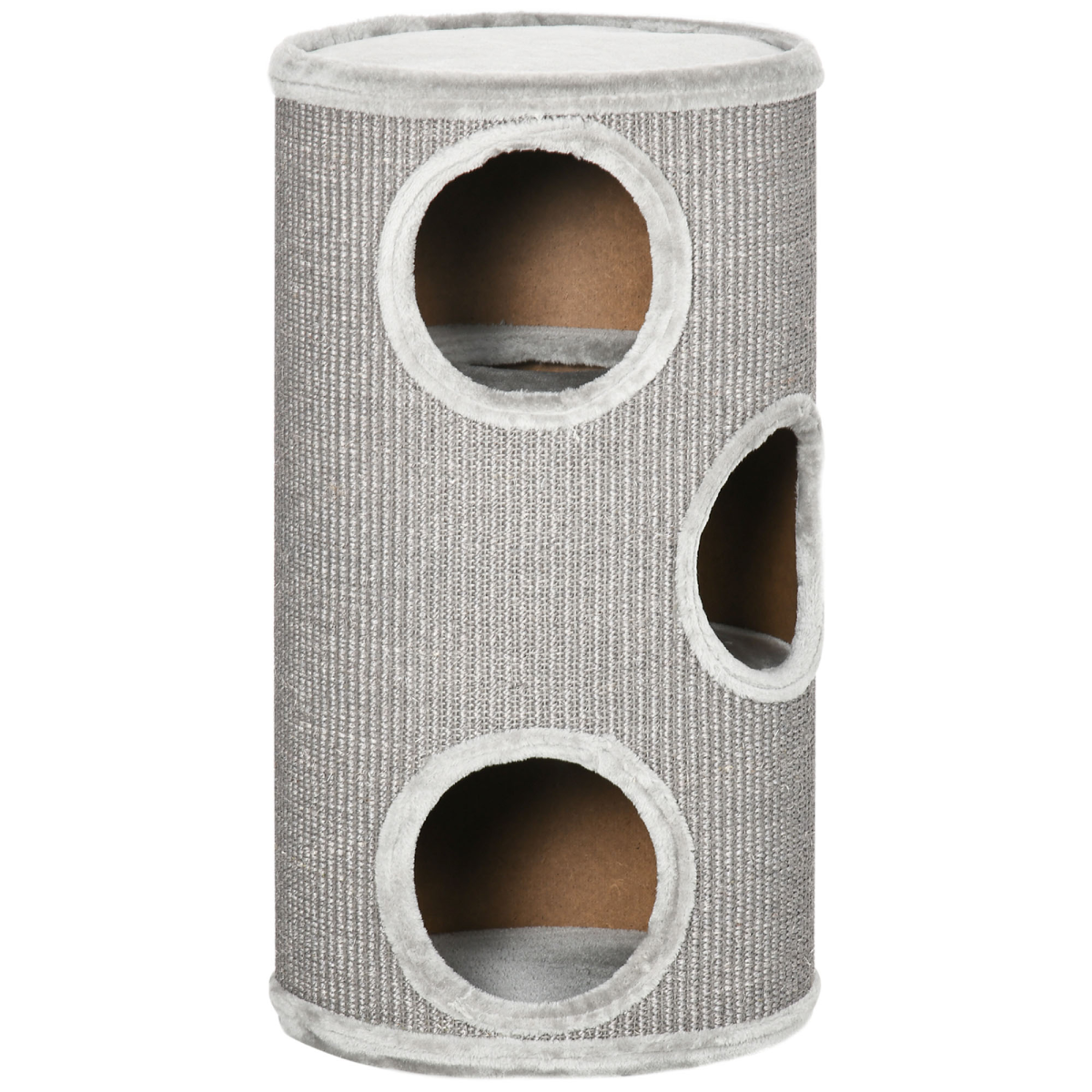 PawHut Light Grey Cat Barrel Tower with Sisal and Plush Platform