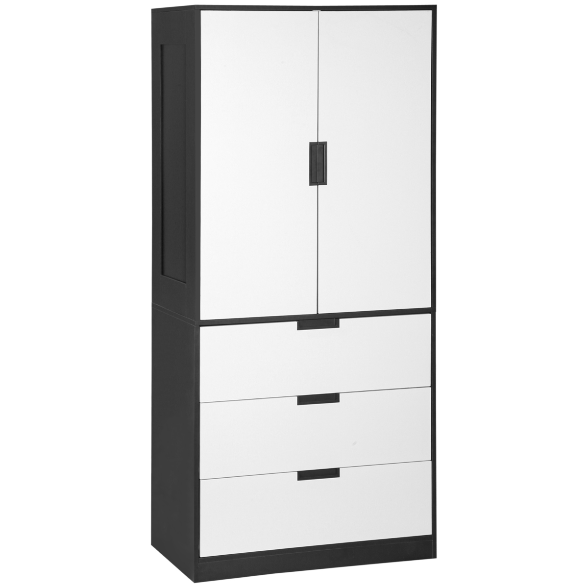 HOMCOM 2-Door White Wardrobe with 3 Drawers & Hanging Rod