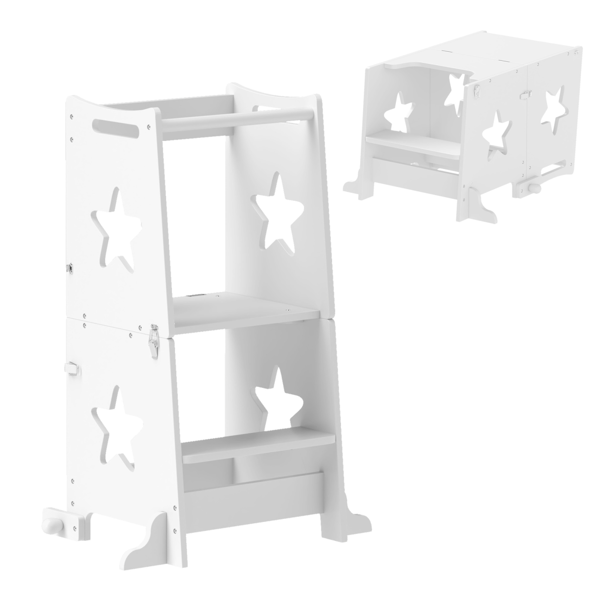 AIYAPLAY 2-in-1 Toddler Step Stool with Safety Rail, White