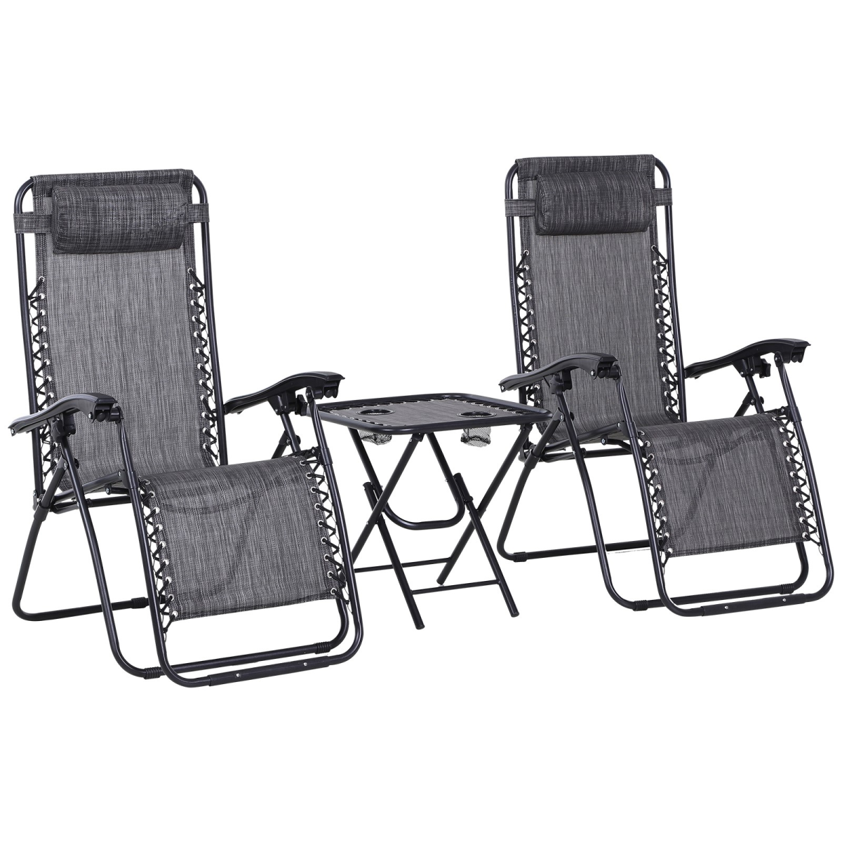 3-Piece Zero Gravity Garden Recliner Set with Side Table and Cup Holders, Light Grey