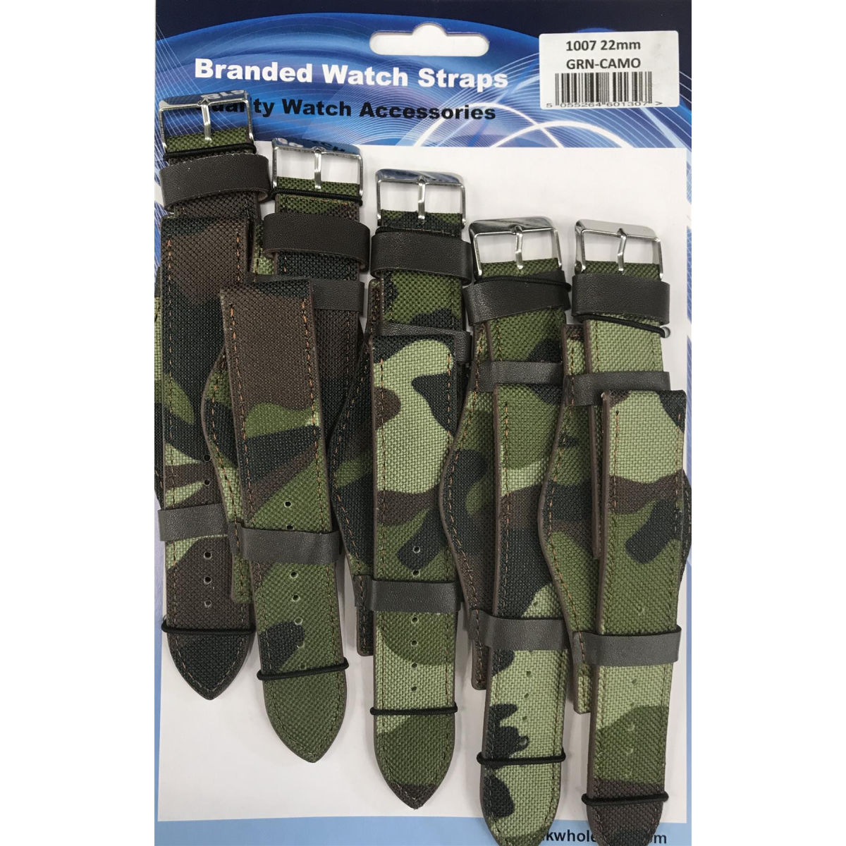 Pack of 5 Green Camo Leather Military Watch Straps 22mm
