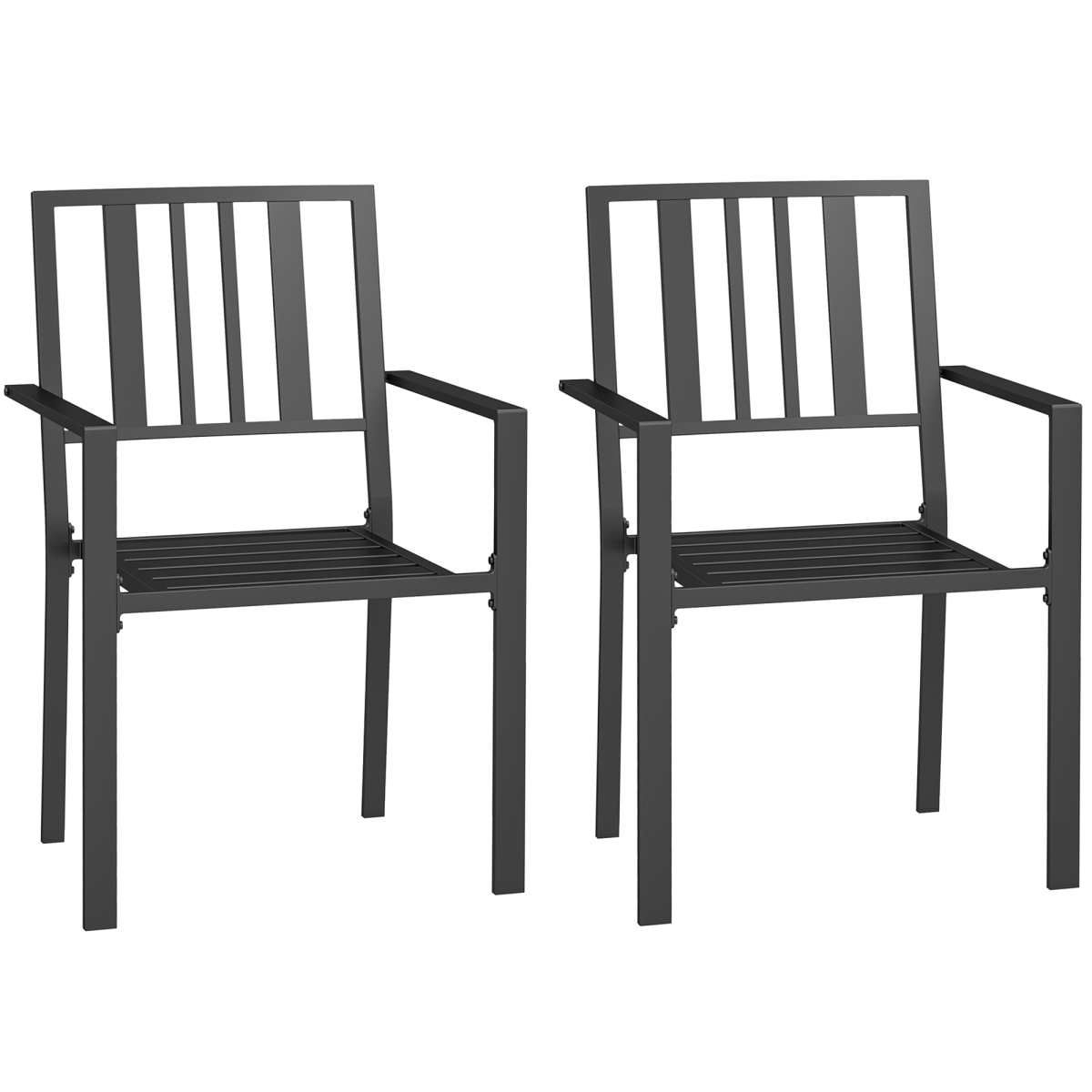 Outsunny Set of 2 Stackable Outdoor Garden Chairs, Black Steel