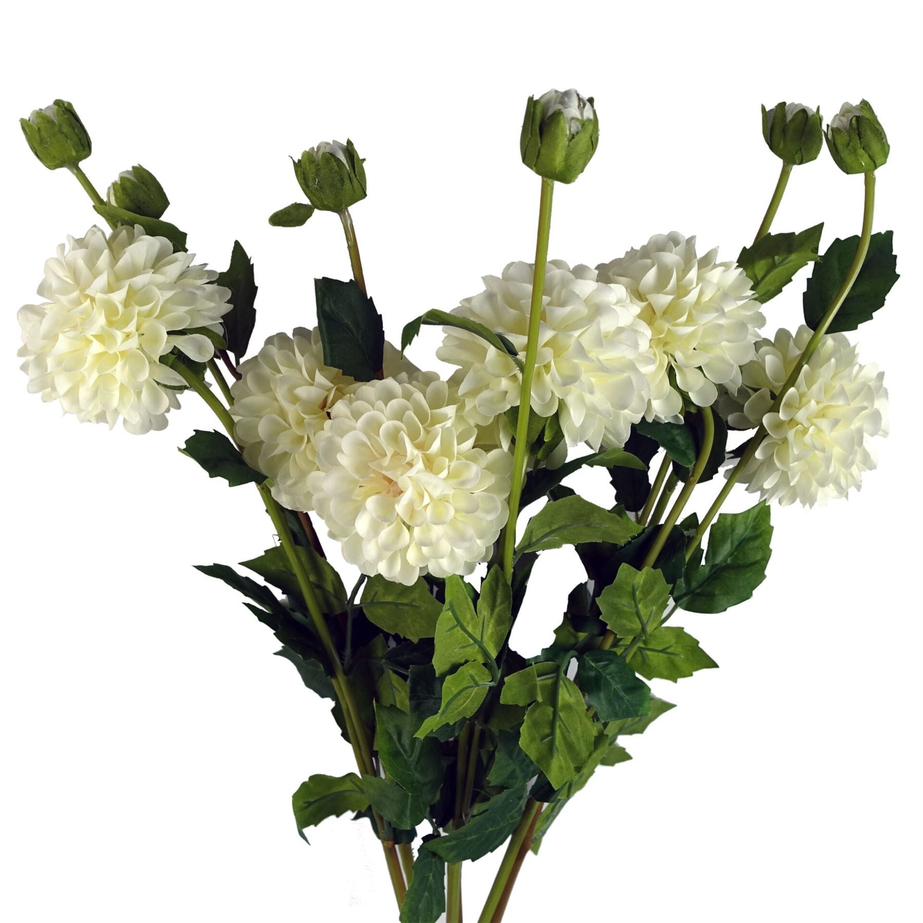 Leaf Pack of 6 75cm Artificial Dahlia PomPom Flower Stems Cream