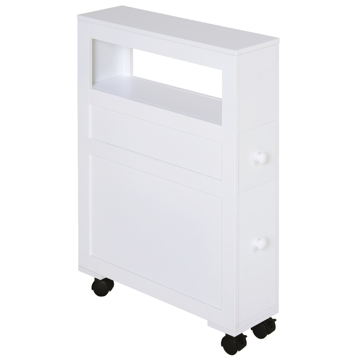 72 x 16cm Narrow Bathroom Storage Unit with 2 Drawers, Open Top and 4 Wheels