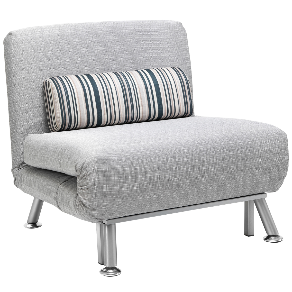 Single Sofa Bed Folding Chair Bed with 5-Position Adjustable Back, Steel Frame, Pillow, Grey/Silver