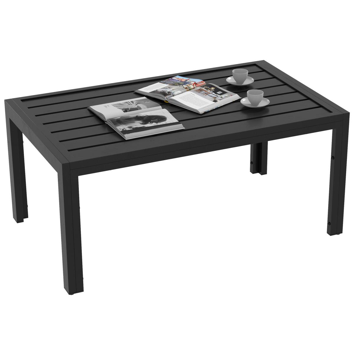 Outsunny Outdoor Side Table with Galvanised Steel Frame and Slatted Top, Black