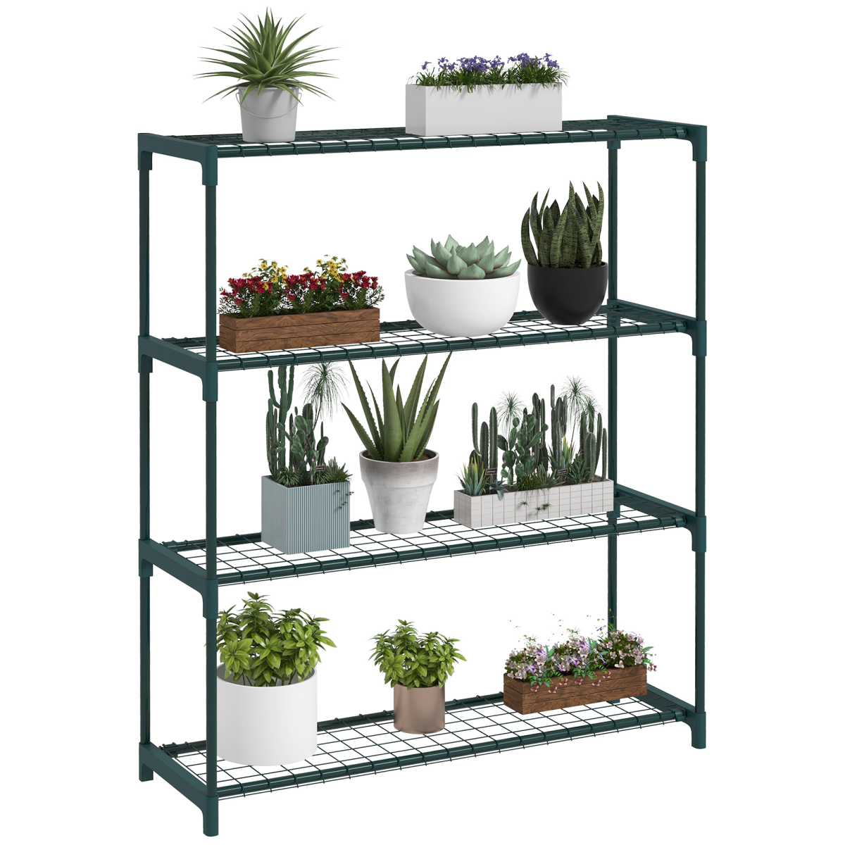 Outsunny 4-Tier Steel Plant Stand, Dark Green Flower Display Rack