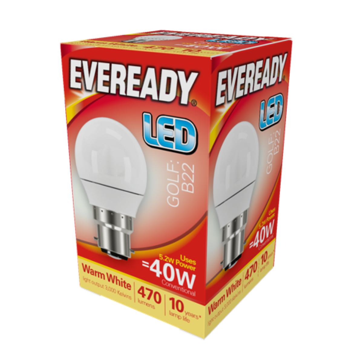 Eveready S13602 LED Golf Bulb 4.9W 40W Replacement B22 Warm White Pack of 5