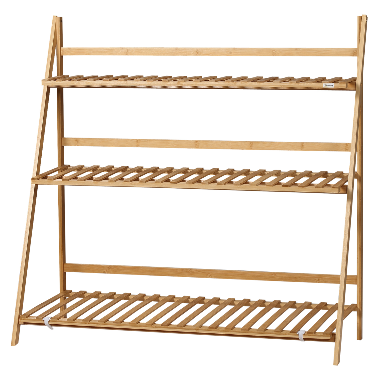 Outsunny Folding 3-Tier Bamboo Plant Stand Shelf for Indoor & Outdoor