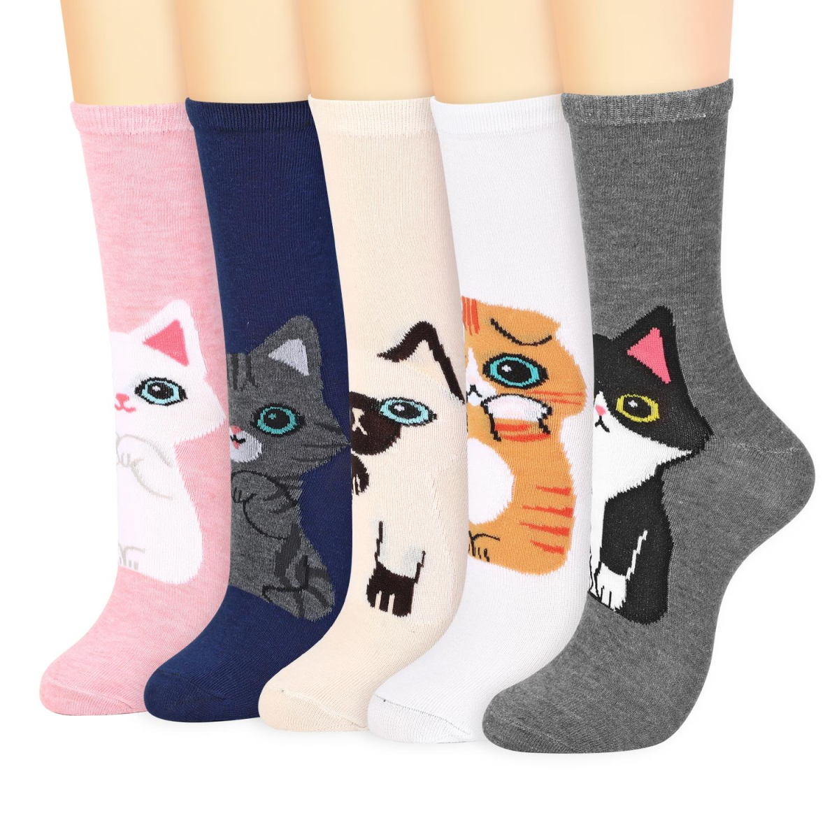 Vinsani Kitty Socks 5 Pack, Cute Animal Pattern Women's Socks