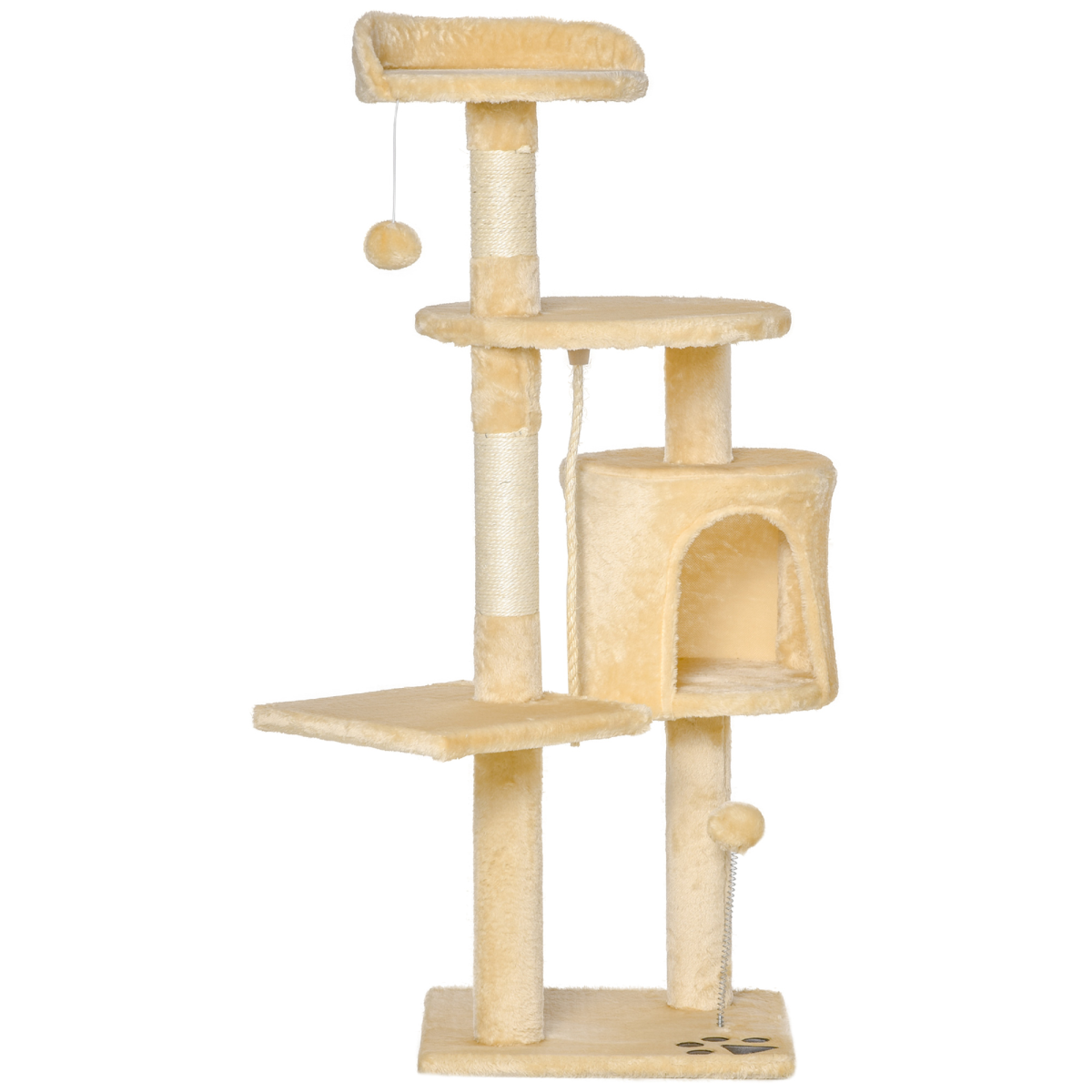 4-Tier Cat Tree Activity Centre with Scratching Posts, Toys, Condo Hideaway, 114cm