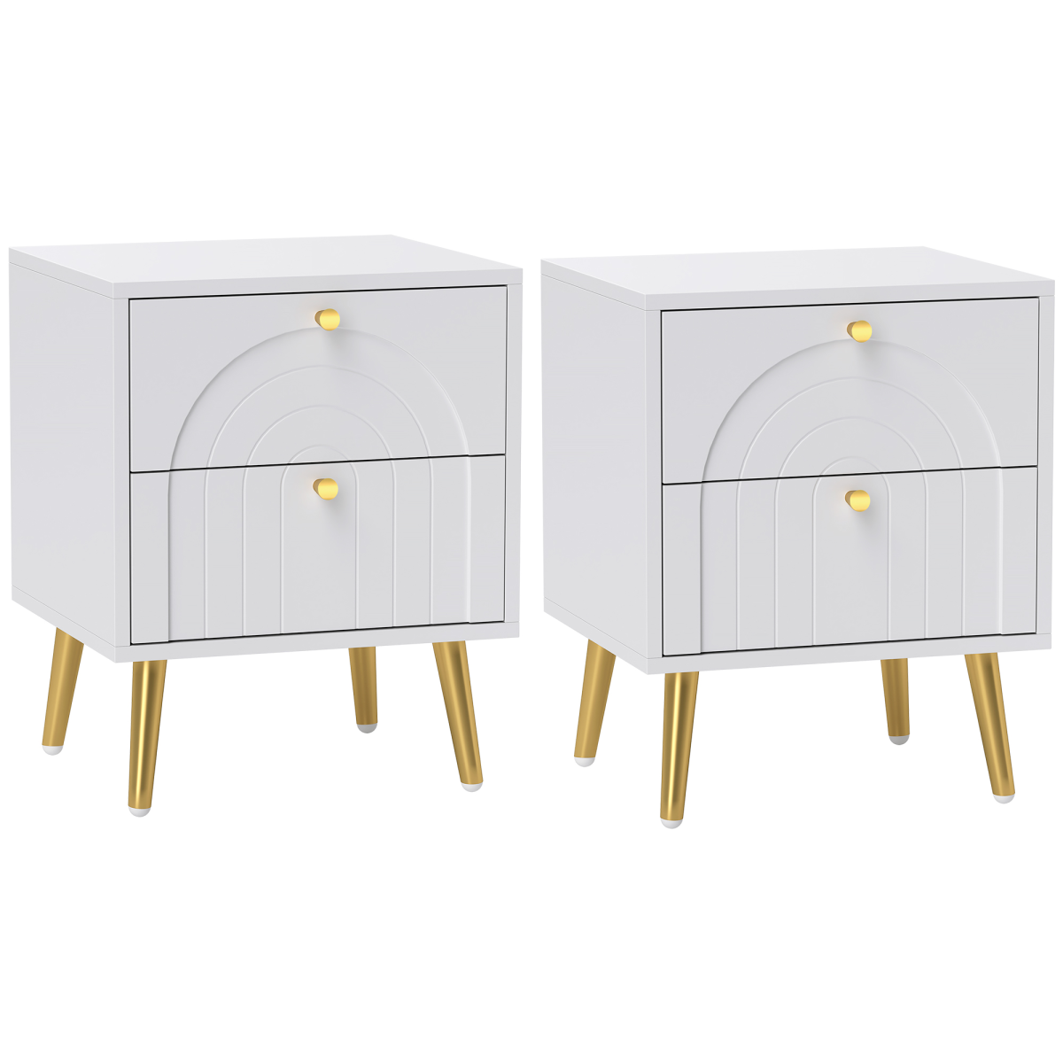 HOMCOM 2-Piece Bedside Table Set with 2 Drawers, White