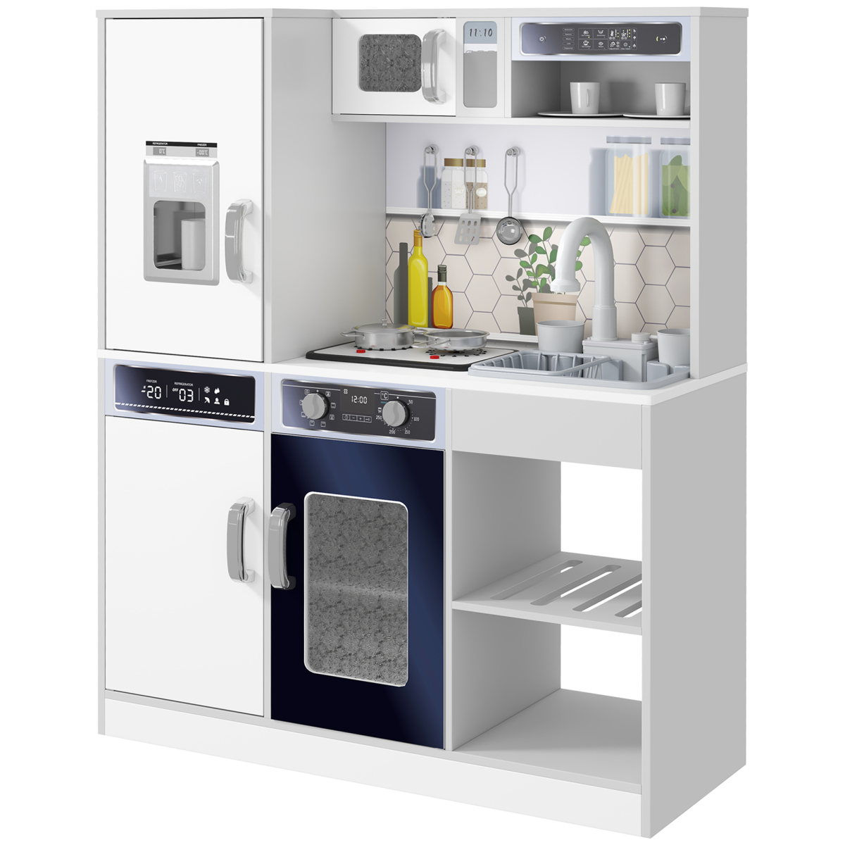 AIYAPLAY Kids Play Kitchen Set with Lights, Sounds, Microwave