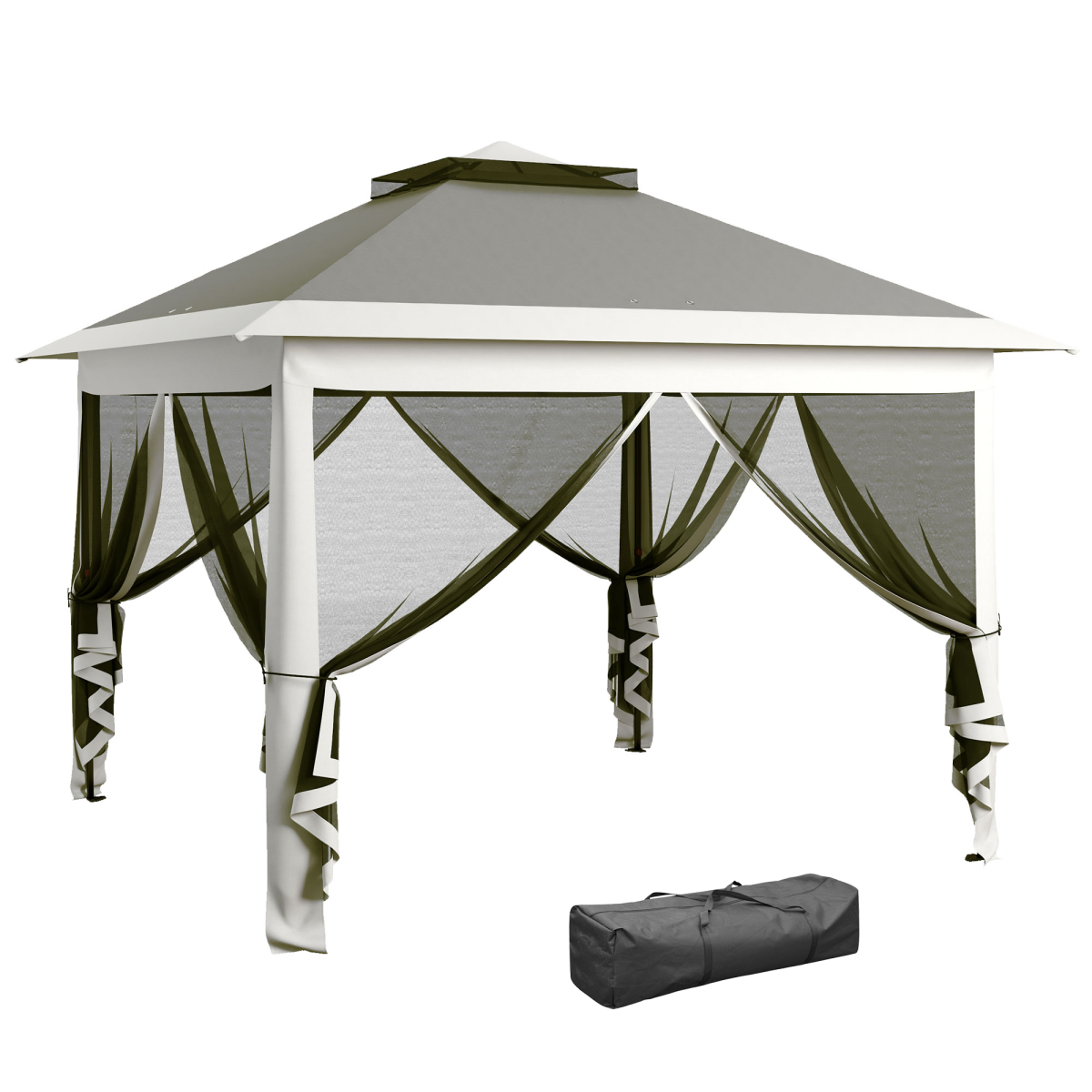 Outsunny Pop Up Gazebo Height Adjustable Canopy Tent with Mesh Curtains and Carry Bag, Dark Grey