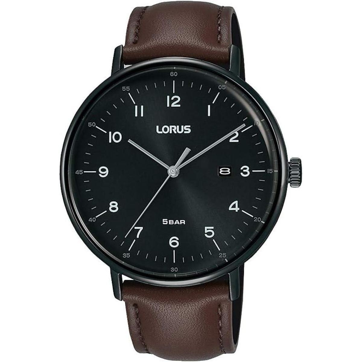 Lorus Men's Black Dial Date Brown Leather Strap Watch RH985MX9