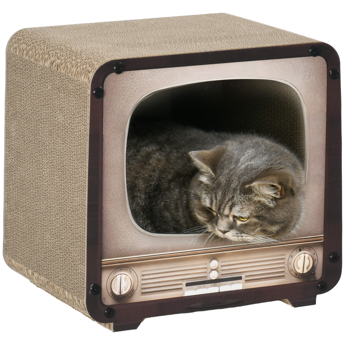 PawHut TV Shape Cat Scratching House with Catnip, Brown