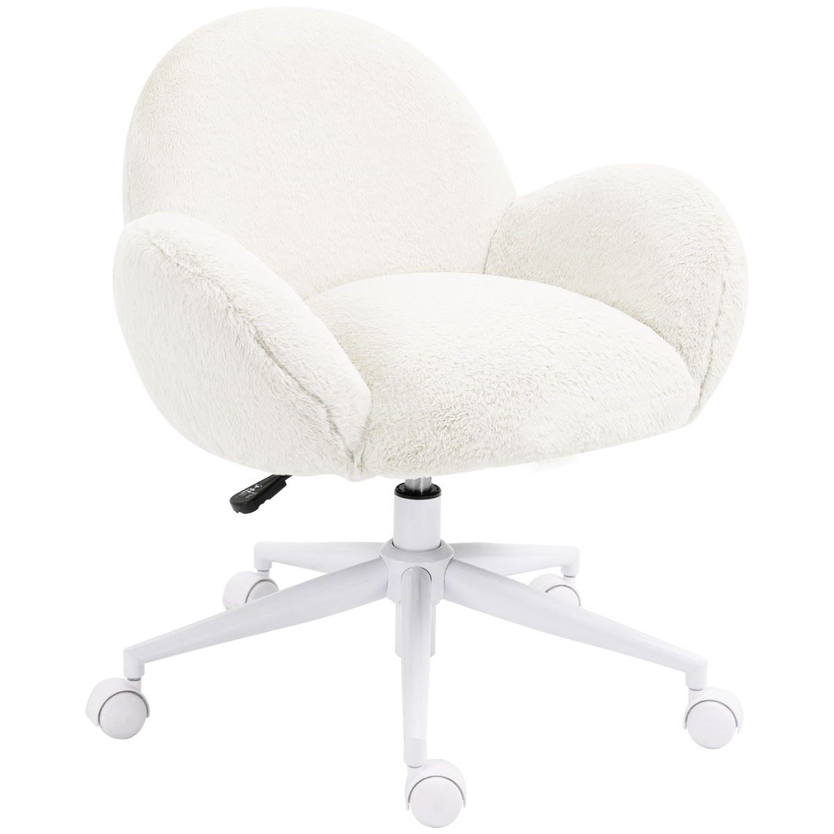 HOMCOM Cream White Fluffy Office Chair with Backrest & Wheels
