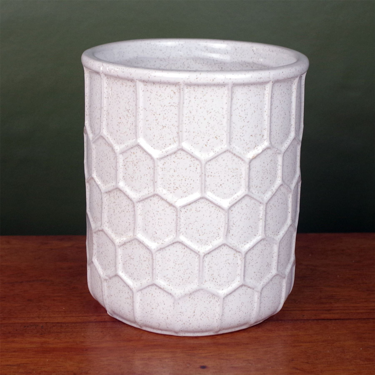 Leaf Design White Honeycomb Speckled Ceramic Plant Pot Planter 14 x 14 x 16cm