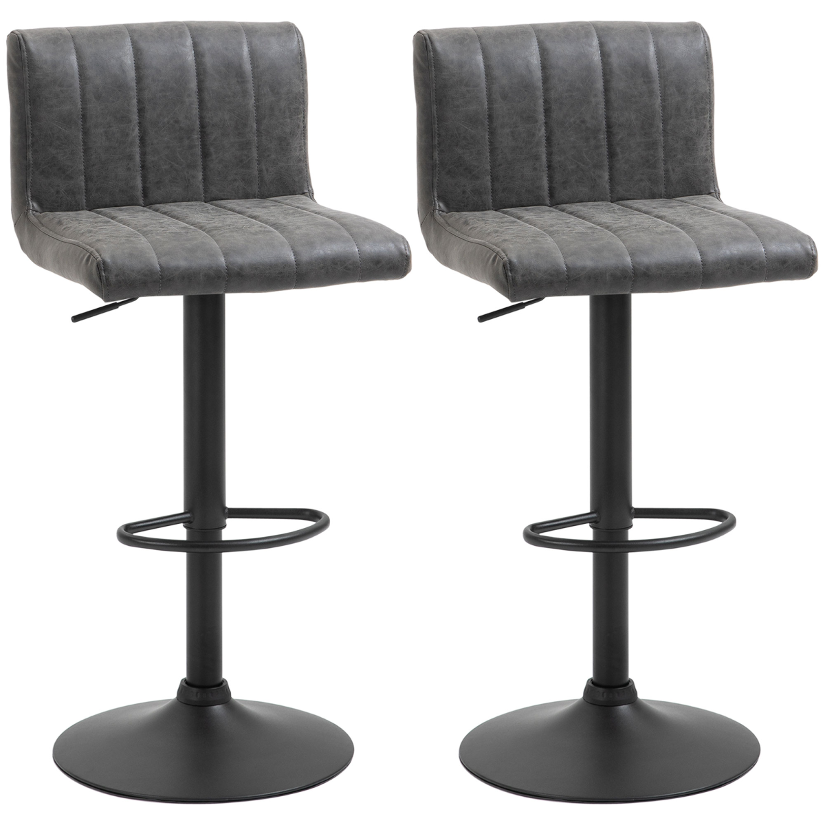 HOMCOM Set of 2 Adjustable Height PU Leather Bar Stools with Footrest, Grey