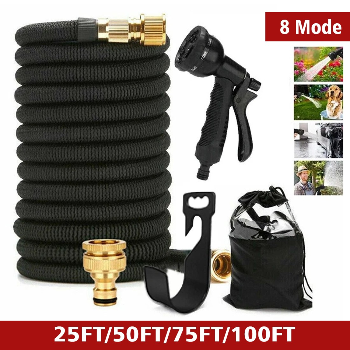 Heavy Duty Expandable Garden Hose Pipe with Water Spray Gun, Flexible, UK Standard