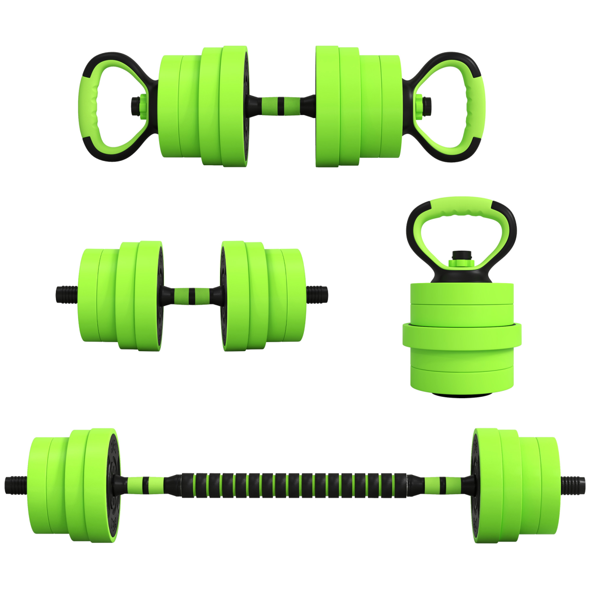 AIYAPLAY 30kg 4-in-1 Dumbbell Set: Barbell, Kettlebell & Push-Up Stands