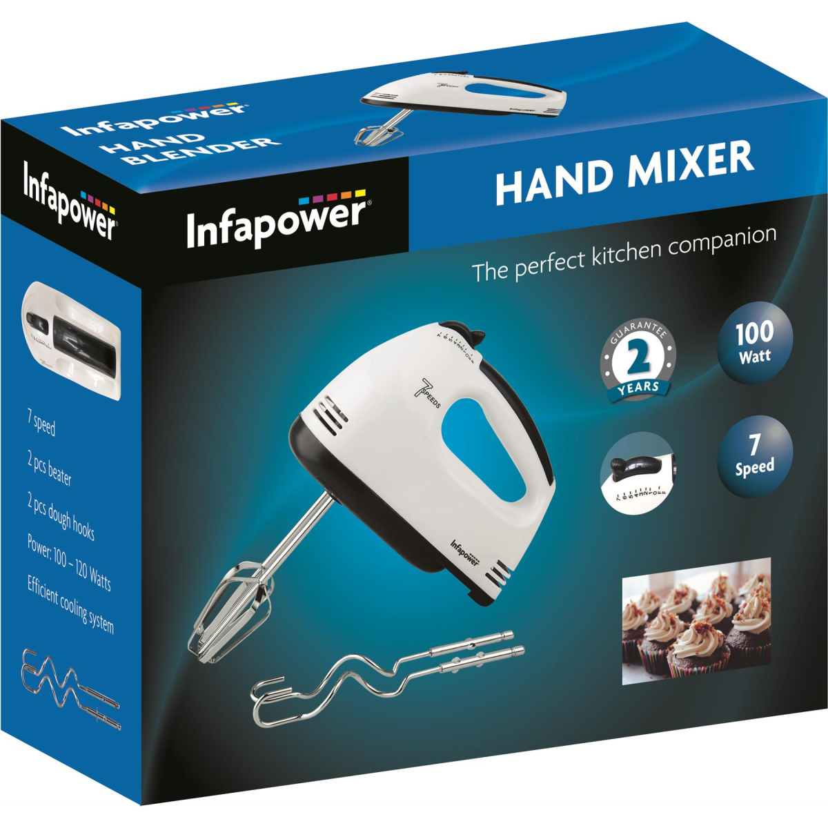 Infapower X101 Hand Mixer, 7 Speed, Stainless Steel Beaters and Dough Hooks