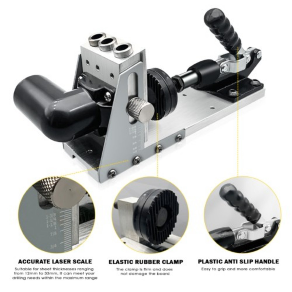 All-Metal Pocket Hole Jig Kit, Adjustable 12-33mm Drill Guide for Woodworking