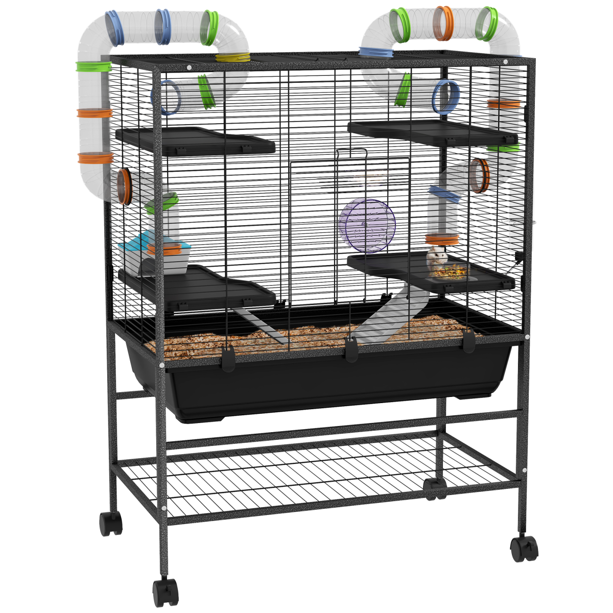 PawHut Large Hamster Cage with Wheels, Tubes, Shelves & Ramps