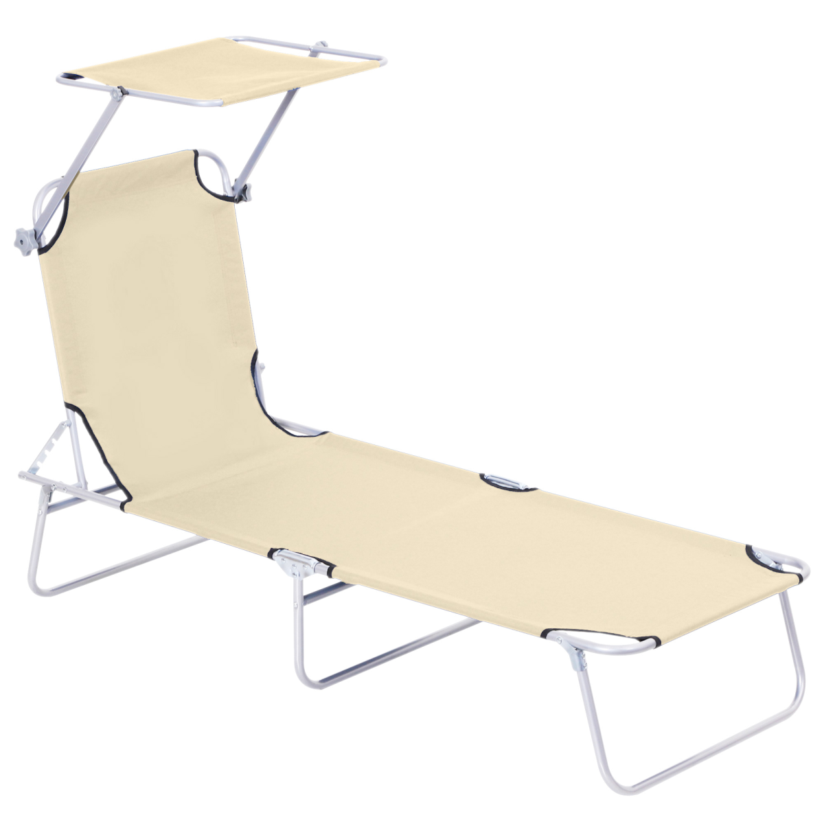 Outsunny Folding Sun Lounger Chair with Adjustable Canopy, Beige