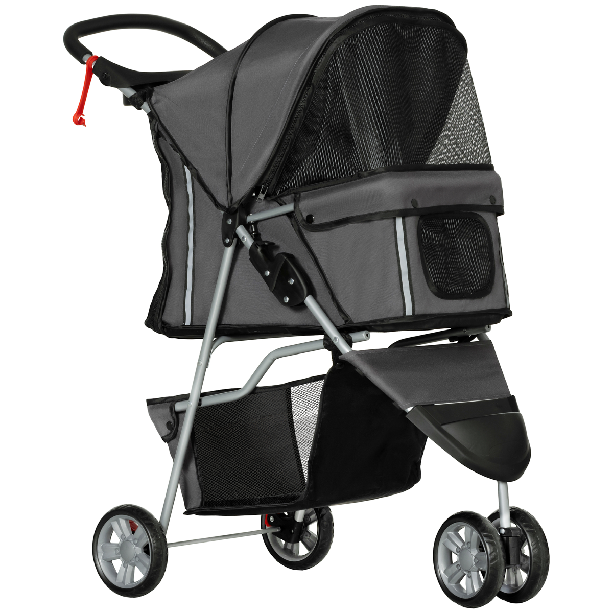 PawHut 3-Wheel Pet Stroller for Cats & Small Dogs, Charcoal Grey