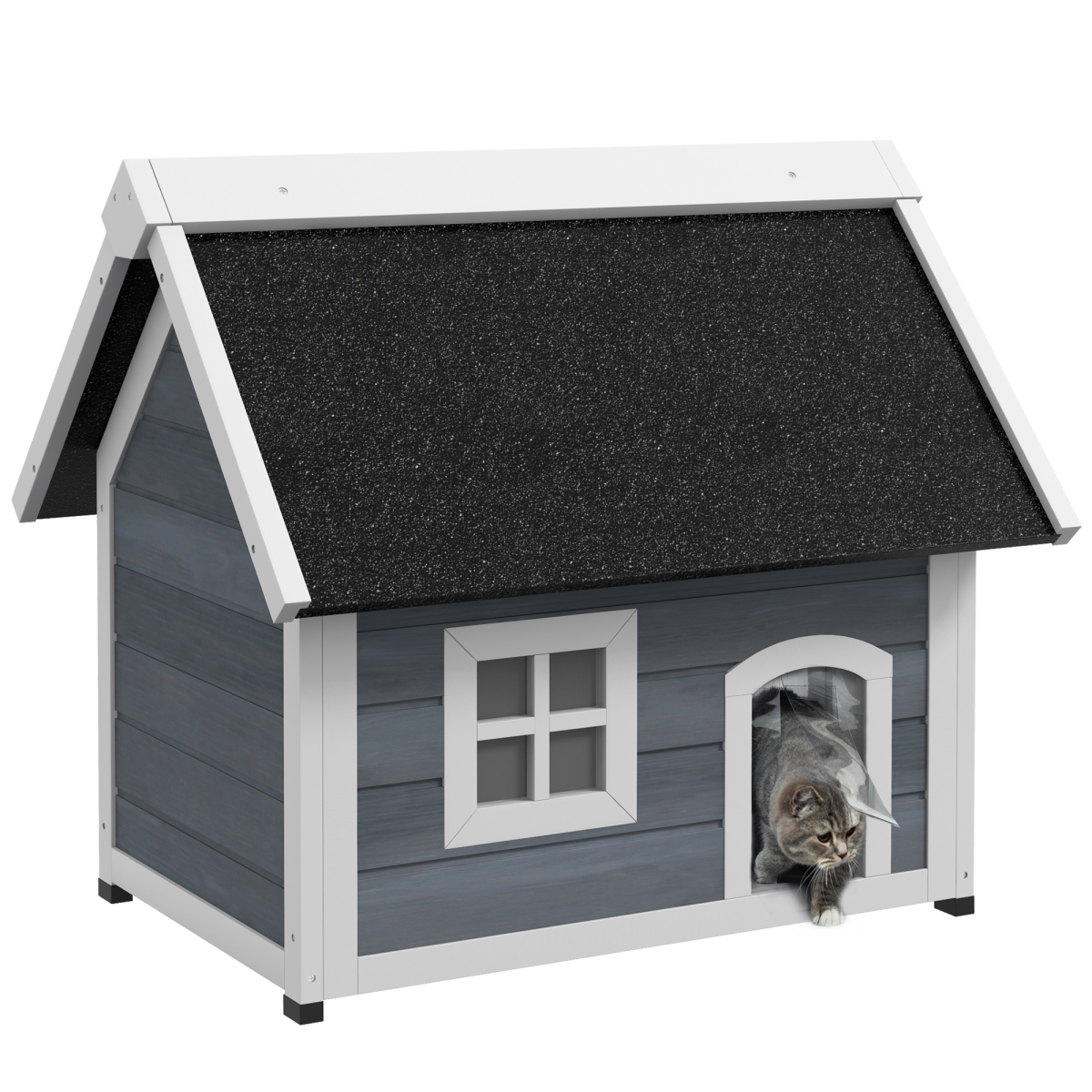 PawHut Outdoor Feral Cat House with Openable Asphalt Roof, Grey