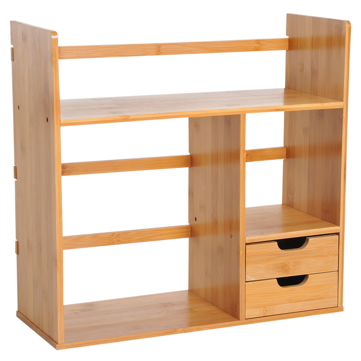 HOMCOM Bamboo Desktop Bookshelf Office Organizer with 2 Drawers, 2-Tier Storage, 180° Rotatable
