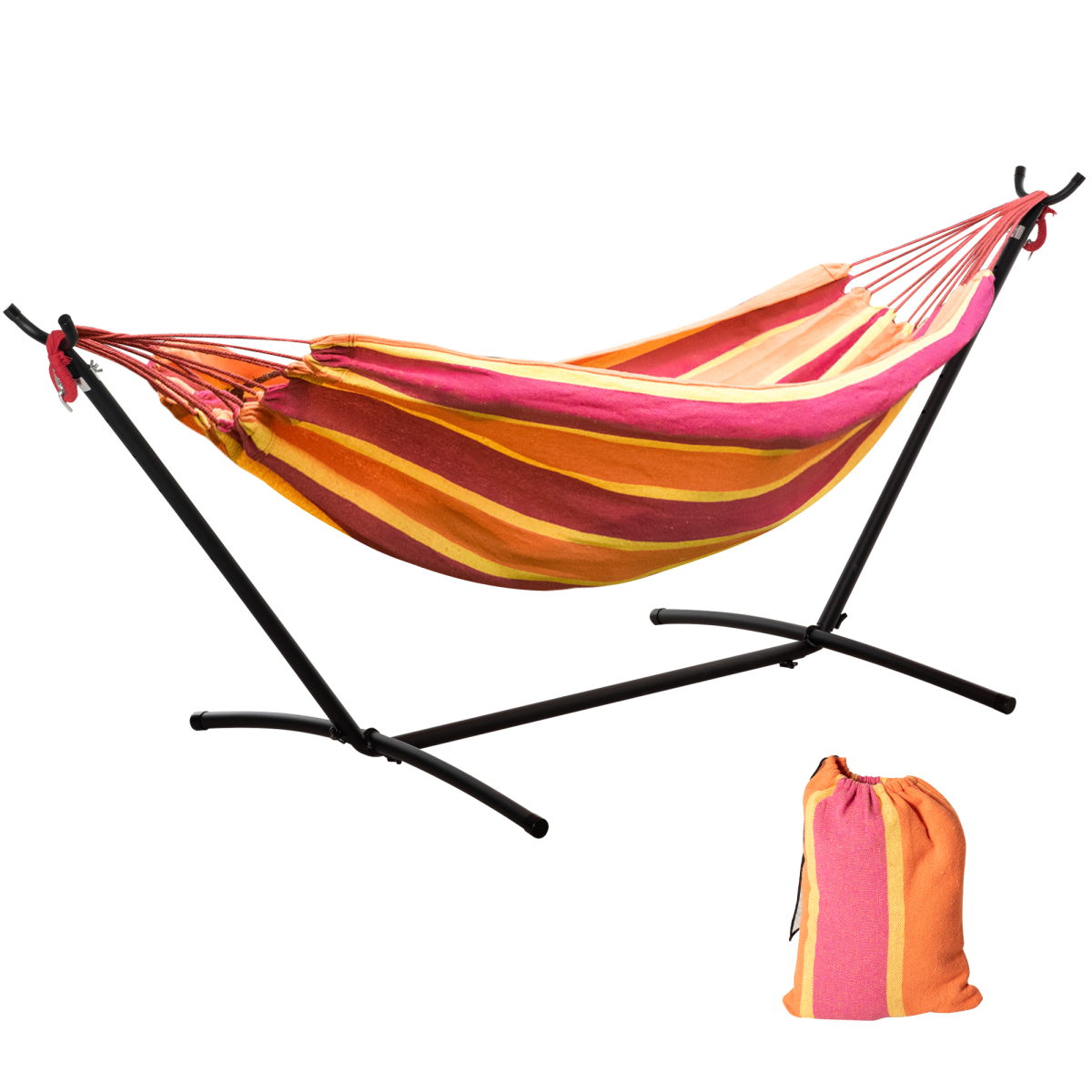 Outsunny 277 x 121 cm Hammock with Metal Stand and Carrying Bag, 120 kg, Multicolor Stripe