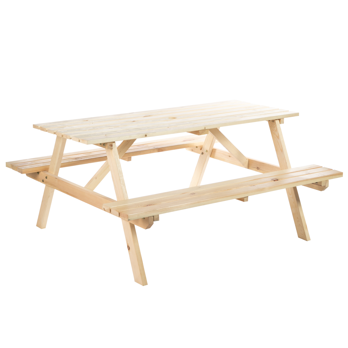 Outsunny 4-Seater Fir Wood Picnic Set with Parasol Cutout