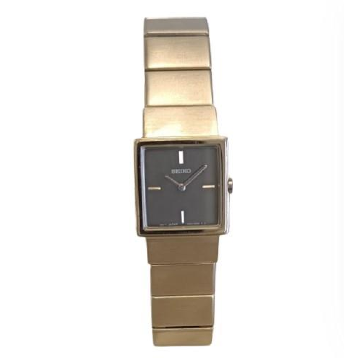 Seiko Ladies Square Analog Watch SXJT73P Black Dial Hardlex Crystal Stainless Steel Silver Band