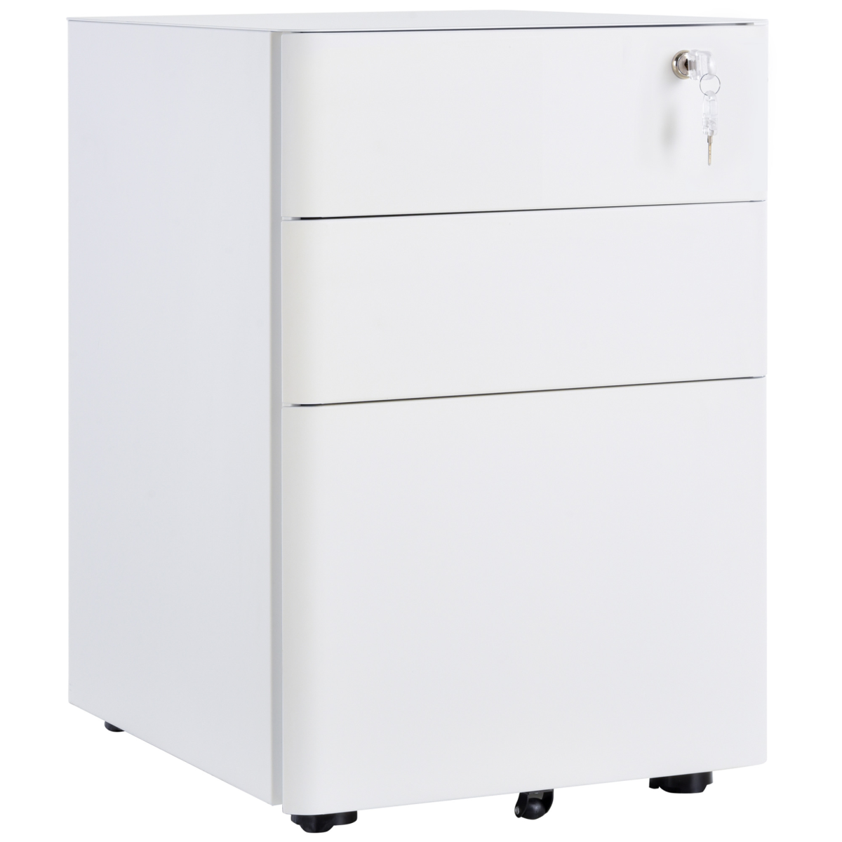 3 Drawer Steel Filing Cabinet Lockable 4 Wheels Compact Under Desk White