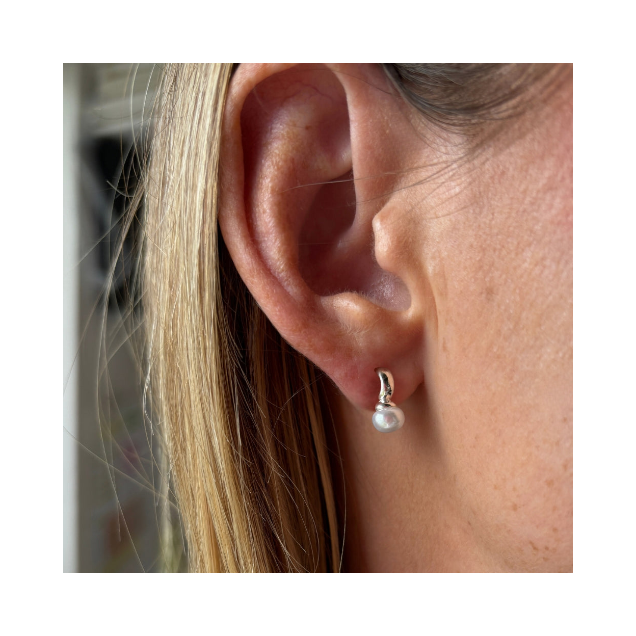 Moon Hoop Silver Stud Earrings