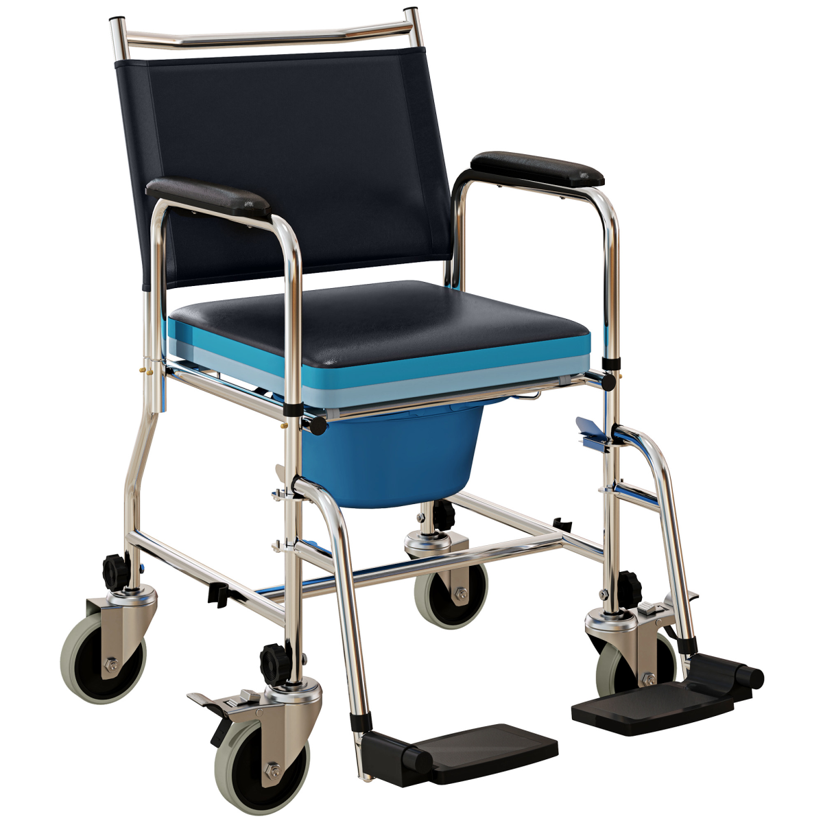 HOMCOM 3-in-1 Commode Shower Chair Wheelchair with Wheels