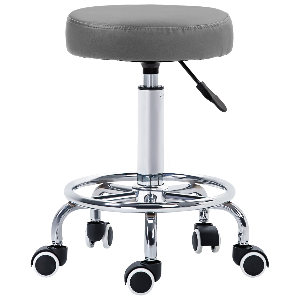 Vinsetto Round PU Leather Adjustable Salon Stool with Footrest, Grey