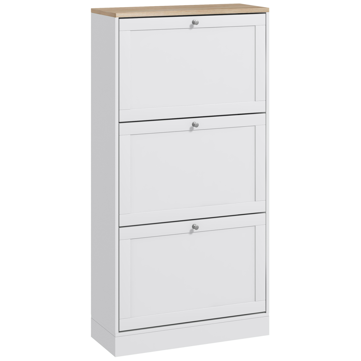 HOMCOM Slim White Shoe Cabinet with 3 Flip Drawers, 18-Pair Storage